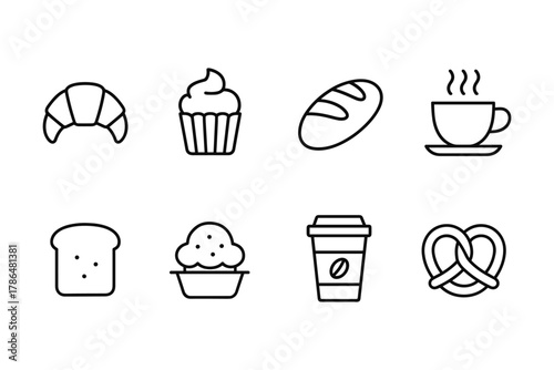 Minimalist bakery and coffee icons set