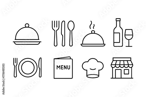 Restaurant icons: outline style for menus and culinary themes