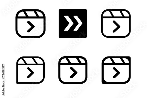 Reels TikTok Icon Set. Reels and TikTok storyboard. Icon set. Set Logo of reels and TikTok storyboard: transition swipe arrows. harmonious logo variations of