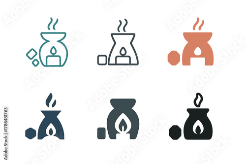 Candle Maker Logos. Candle making with unique scents and colors. Set Logo of Candle making: aroma diffuser and wax melt. Icon set. harmonious logo variations