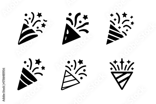 Birthday Logo Variations. Birthday surprises. Set Logo of Birthday surprises: party popper explosion. Icon set. harmonious logo variations of the