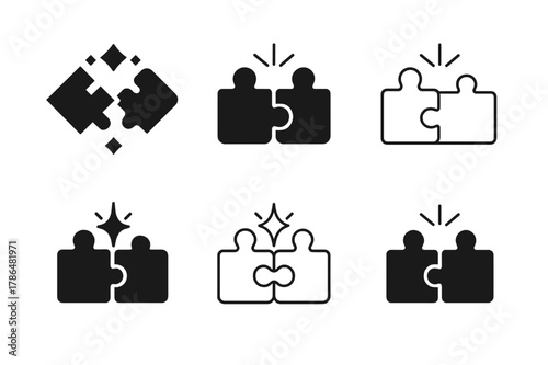 Family Puzzle Logos. A family putting together a puzzle on a cozy afternoon. Set Logo of a family putting together a puzzle on a cozy afternoon: two pieces