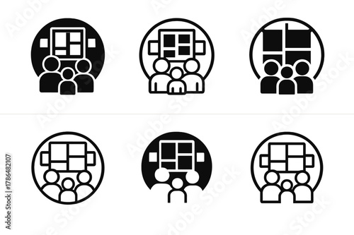 Vision Board Logos. Creating a family vision board. Icon set. Set Logo of creating a family vision board: photo collage in circular composition. harmonious