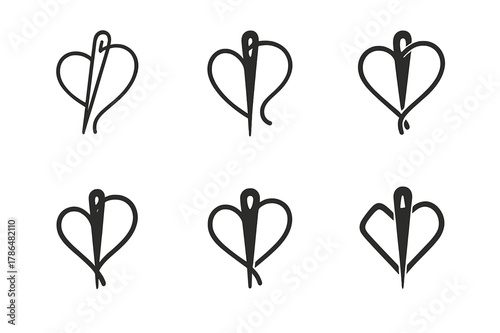 Ethical Fashion Icons. Ethical fashion. Icon set. Set Logo of Ethical fashion: repair needle and thread. harmonious logo variations of the same emblematic