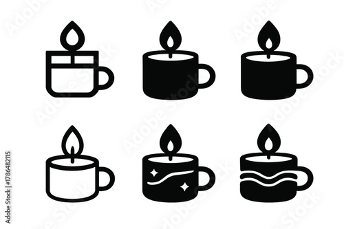 Cozy Bedroom Icons. Cozy bedroom vibes. Icon set. Set Logo of Cozy bedroom vibes: scented candle. harmonious logo variations of the same emblematic concept,