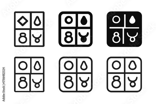 Jewelry Drawer Icons. Organizing jewelry in a drawer organizer. Icon set. Set Logo of Organizing jewelry in a drawer organizer: divided drawer box. harmonious