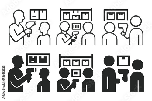 Consultant Logo Variations. A consultant helping a small business improve its operations. Icon set. Set Logo of A consultant helping a small business improve