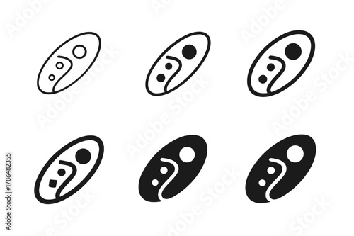 Asteroid Belt Logos. Asteroid belt studies. Icon set. Set Logo of Asteroid belt studies: trajectory transfer from Mars?Jupiter region. harmonious
