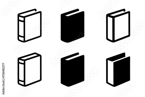 Bookbinding Logo Variations. Bookbinding. Icon set. Set Logo of Bookbinding: hardcover case with spine board. harmonious logo variations of the same emblematic