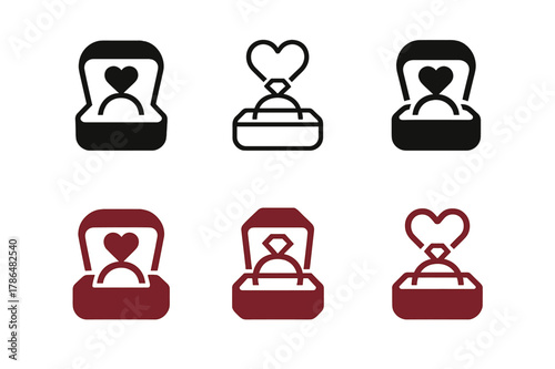 Valentine Emblem Variations. Valentine?s Day celebrations and gifts. Set Logo of Valentine?s Day celebrations and gifts: open ring gift box. Icon