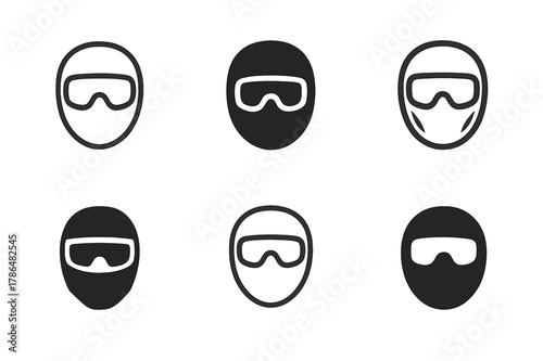 Indoor Skydiving Logos. Indoor skydiving in specialized wind tunnels. Icon set. Set Logo of Indoor skydiving in specialized wind tunnels: full-face helmet and