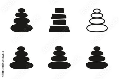 Balanced Stone Logo Set. Fitness and wellness. Set Logo of Fitness and wellness: balanced stone stack. Icon set. harmonious logo variations of the same