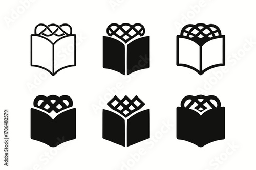 Bookbinding Logo Variations. Bookbinding. Icon set. Set Logo of Bookbinding: headband weaving at spine. harmonious logo variations of the same emblematic