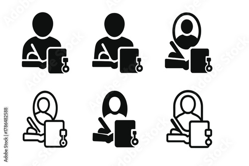 Reflections Logo Variations. A person journaling their thoughts and reflections for personal growth. Set Logo of A person journaling their thoughts and