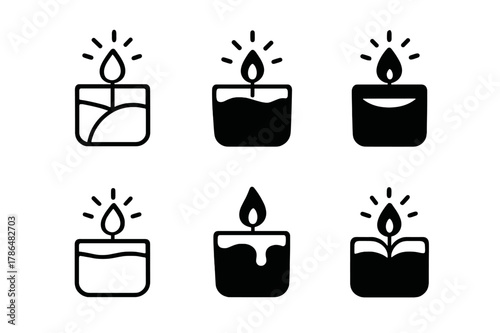 Cozy Bedroom Icons. Cozy bedroom vibes. Icon set. Set Logo of Cozy bedroom vibes: scented candle. harmonious logo variations of the same emblematic concept,