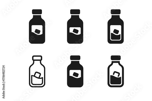 Cold Brew Logos. Cold brew setup. Set Logo of Cold brew setup: chilled bottle labeled cold brew. Icon set. harmonious logo variations of the same emblematic