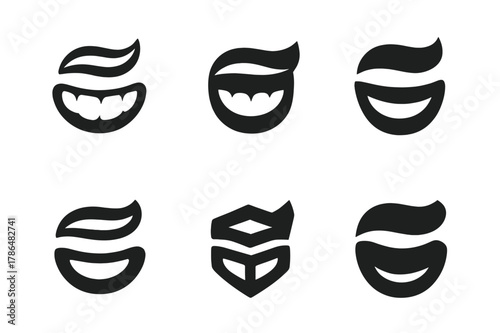 Toothpaste Logo Variations. Toothpaste tube. Set Logo of Toothpaste tube: clean smile with toothpaste stripe. Icon set. harmonious logo variations of the same