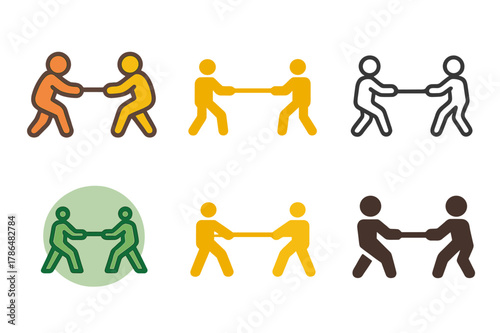 Summer Sports Logos. Summer sports day with outdoor games and activities. Set Logo of Summer sports day with outdoor games and activities: tug-of-war rope with