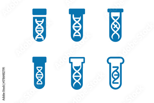 Genetic Testing Logos. Genetic testing in healthcare. Set Logo of Genetic testing in healthcare: DNA test tube. Icon set. harmonious logo variations of the