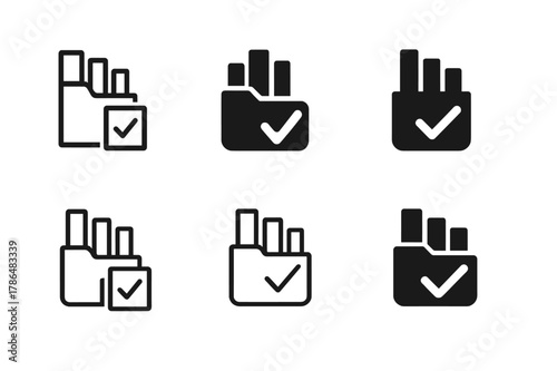 Workspace Declutter Logos. Tidying workspace. Icon set. Set Logo of tidying workspace: declutter checklist. harmonious logo variations of the same emblematic