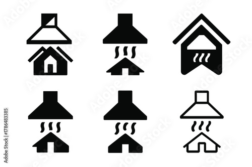 Kitchen Renovation Logos. Home renovation specialists remodeling kitchens. Icon set. Set Logo of Home renovation specialists remodeling kitchens: range hood