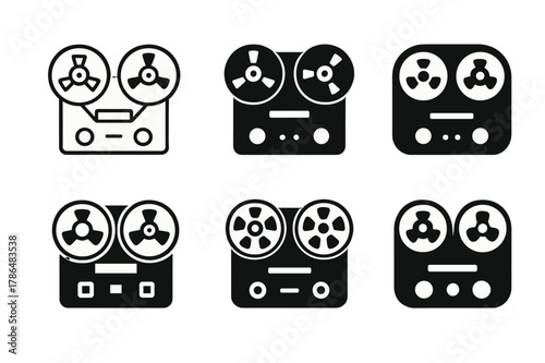 Analog Music Icons. Analog music experiences like vinyl records and live performances. Icon set. Set Logo of Analog music experiences like vinyl records and