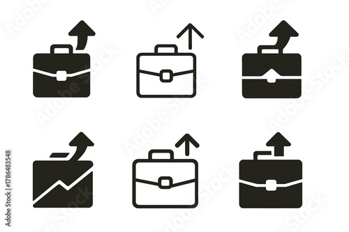 Career Growth Icons. Creating an effective career development plan. Icon set. Set Logo of creating an effective career development plan: briefcase and upward