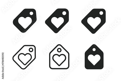 Online Shopping Logos. Online shopping. Set Logo of online shopping: wishlist heart tag. Icon set. harmonious logo variations of the same emblematic concept,