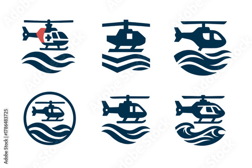 Rescue Aviation Logos. Helicopters and aircraft involved in rescue operations. Set Logo of helicopters and aircraft involved in rescue operations: coast guard