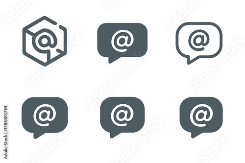 Remote Leadership Logos. Remote leadership challenges. Set Logo of remote leadership challenges: asynchronous chat thread with @mentions. Icon set. harmonious