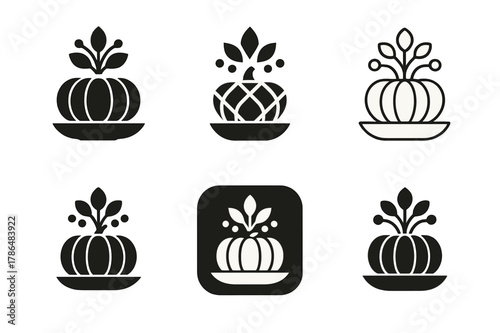 Pumpkin Logo Variations. Decorating with pumpkins. Icon set. Set Logo of decorating with pumpkins: pumpkin centerpiece. harmonious logo variations of the same