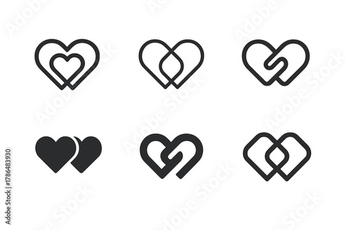 Social Media Heart Logos. The impact of social media on friendships. Set Logo of the impact of social media on friendships: connected hearts link. Icon set.