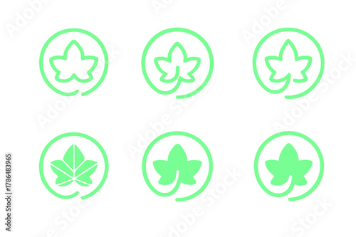 Glowing Plant Logos. Synthetic plants that glow in the dark. Set Logo of Synthetic plants that glow in the dark: glowing ivy leaf loop. Icon set. harmonious