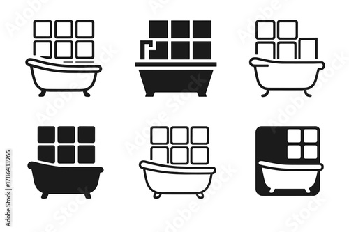 Bathroom Logo Concepts. Bathroom renovation plan. Icon set. Set Logo of bathroom renovation plan: bathtub and tiles design concept sketch. harmonious logo