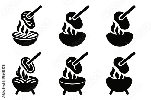 Family BBQ Logo Variations. A family enjoying a BBQ in the backyard, with grilled meats and vegetables. Set Logo of A family enjoying a BBQ in the backyard,