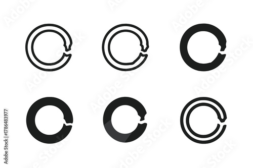 Gasket Icon Set. Worn-out gasket or seal. Icon set. Set Logo of worn-out gasket or seal: torn silicone gasket ring. harmonious logo variations of the same