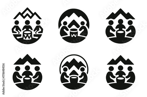 Sacred Site Logos. The preservation of sacred sites in indigenous cultures. Set Logo of The preservation of sacred sites in indigenous cultures: drum circle at