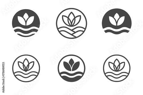 Therapeutic Nature Logos. Nature-based therapies for mental health. Set Logo of Nature-based therapies for mental health: flower blooming inside a circle of