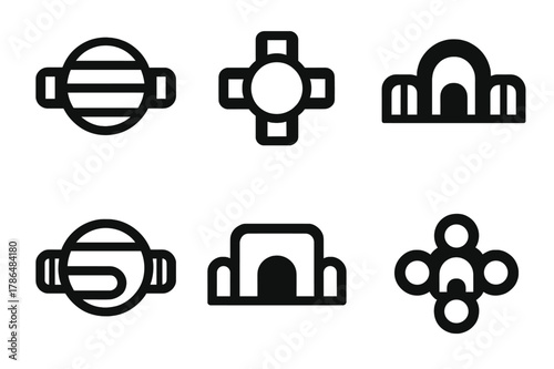 Modular Space Habitat Logos. The future of space habitats and long-term space travel. Set Logo of modular inflatable habitat: Symmetrical form, Stylized