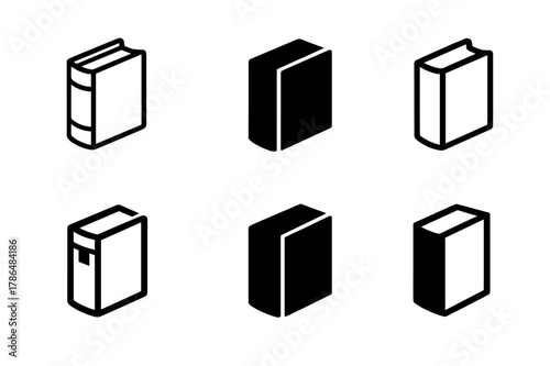 Bookbinding Logo Variations. Bookbinding. Icon set. Set Logo of Bookbinding: hardcover case with spine board. harmonious logo variations of the same emblematic