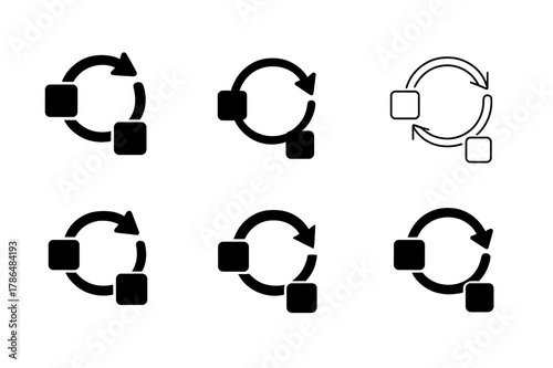 OOP Logo Variations. Object-oriented programming (OOP) chart. Set Logo of OOP: object lifecycle flow. Icon set. harmonious logo variations of the