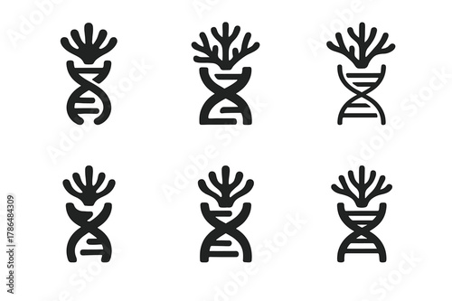Resilient Coral Logos. Genetic engineering for environmental resilience. Icon set. Set Logo of Genetic engineering for environmental resilience: heat-resilient