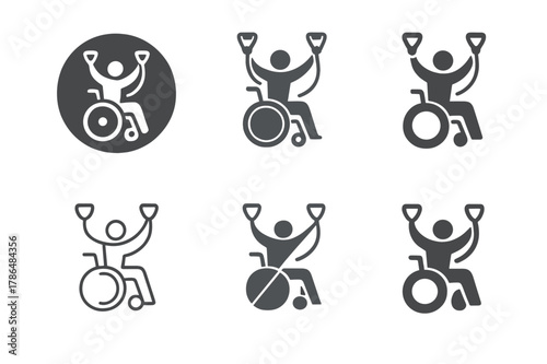 Adaptive Fitness Icons. Adaptive fitness and exercise routines. Icon set. Set Logo of adaptive fitness and exercise routines: resistance band set with handles.