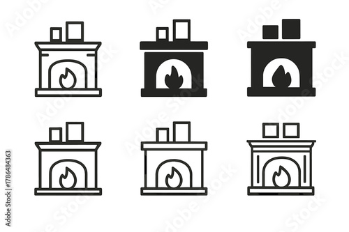 Fireplace Mantel Logos. fireplace mantel. Set Logo of fireplace mantel: mantel with picture frames. Icon set. harmonious logo variations of the same emblematic