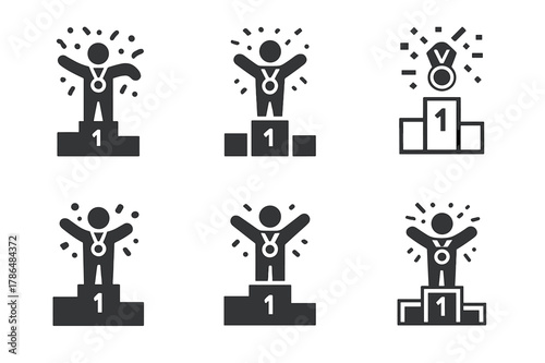 Summer Sports Logos. Summer sports day with outdoor games and activities. Set Logo of Summer sports day with outdoor games and activities: winners? podium with