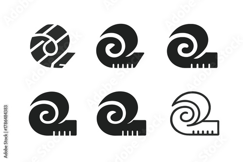 Sewing Logo Variations. Sewing and quilting projects. Set Logo of Sewing and quilting projects: measuring tape curl. Icon set. harmonious logo variations of