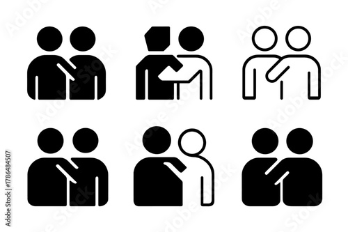 Empathy Icon Set. Offering a shoulder to lean on during a tough situation. Icon set. Set Logo of offering a shoulder to lean on during a tough situation: hand
