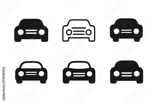 Stylish Auto Logos. Transportation and automobiles. Set Logo of transportation and automobiles: car front grille with twin headlight eyes. Icon set. harmonious