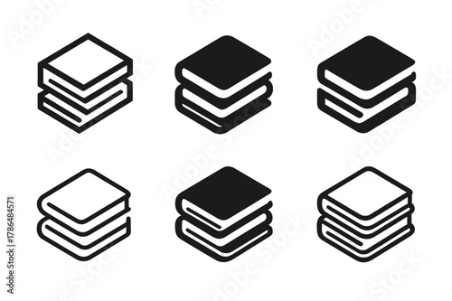 Workspace Logo Variations. Tidying workspace. Icon set. Set Logo of tidying workspace: neatly stacked notebooks. harmonious logo variations of the same