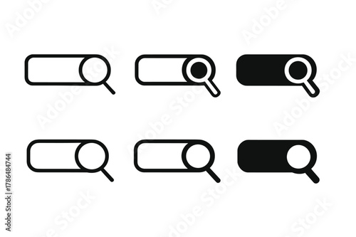 Microinteractions Logo Variations. Microinteractions. Icon set. Set Logo of Microinteractions: search field expand with magnifier. harmonious logo variations